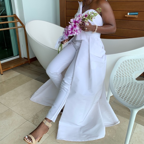 Alexia Maria María Silk Faille Twisted Bow Jumpsuit with Convertible Skirt - Picture 2 of 5